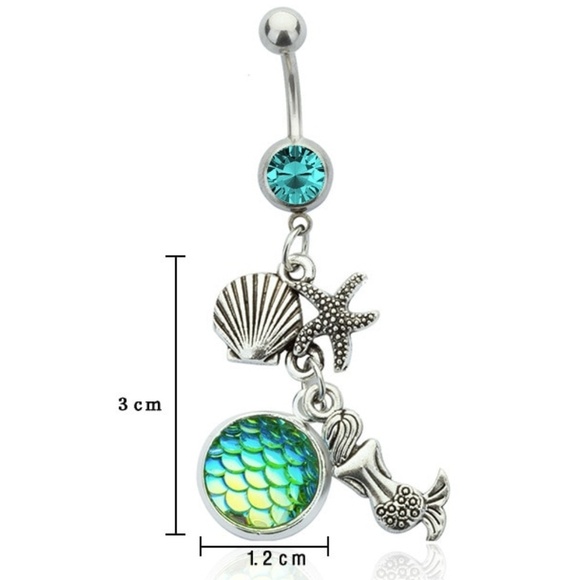 Mermaid Belly Button Ring Seashell Green Charms - Picture 2 of 2